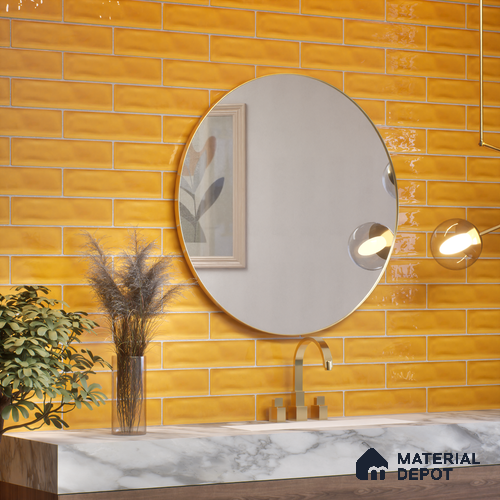 Subway Wall Tile TL 04826 I Encanto Mustard Yellow 12 x 3 inch Ceramic Glossy Finish - 6.5 mm | Suitable for Highlighter Walls, Foyer, Bathroom, Kitchen Wall & Backsplashes