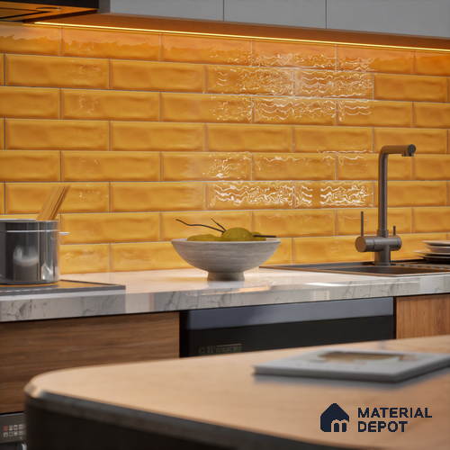 Subway Wall Tile TL 04826 I Encanto Mustard Yellow 12 x 3 inch Ceramic Glossy Finish - 6.5 mm | Suitable for Highlighter Walls, Foyer, Bathroom, Kitchen Wall & Backsplashes