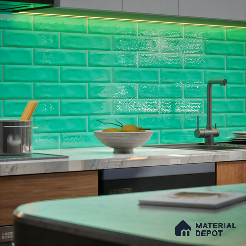 Subway Wall Tile TL 04826 K Encanto Shade 3 Turquoise Greenery 12 x 3 inch Ceramic Glossy Finish - 6.5 mm | Suitable for Highlighter Walls, Foyer, Bathroom, Kitchen Wall & Backsplashes