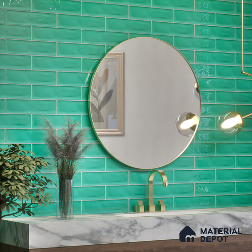 Subway Wall Tile TL 04826 K Encanto Shade 3 Turquoise Greenery 12 x 3 inch Ceramic Glossy Finish - 6.5 mm | Suitable for Highlighter Walls, Foyer, Bathroom, Kitchen Wall & Backsplashes