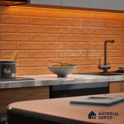Subway Wall Tile TL 04826 L Encanto Shade 1 Emery Orange 12 x 3 inch Ceramic Glossy Finish - 6.5 mm | Suitable for Highlighter Walls, Foyer, Bathroom, Kitchen Wall & Backsplashes
