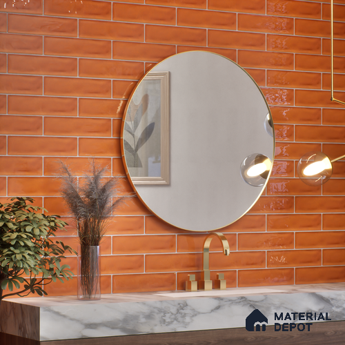 Subway Wall Tile TL 04826 L Encanto Shade 1 Emery Orange 12 x 3 inch Ceramic Glossy Finish - 6.5 mm | Suitable for Highlighter Walls, Foyer, Bathroom, Kitchen Wall & Backsplashes
