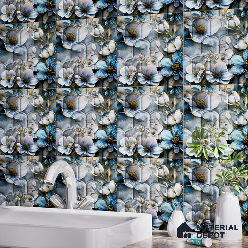 Patterned Wall Tile TL 08502 D 1 ft x 1 ft Glue Matte Finish Ceramic Tile - 10 mm | Suitable for Living Room, Bedroom, Bathroom & Kitchen | Please Expect a Slight Variation of Pattern