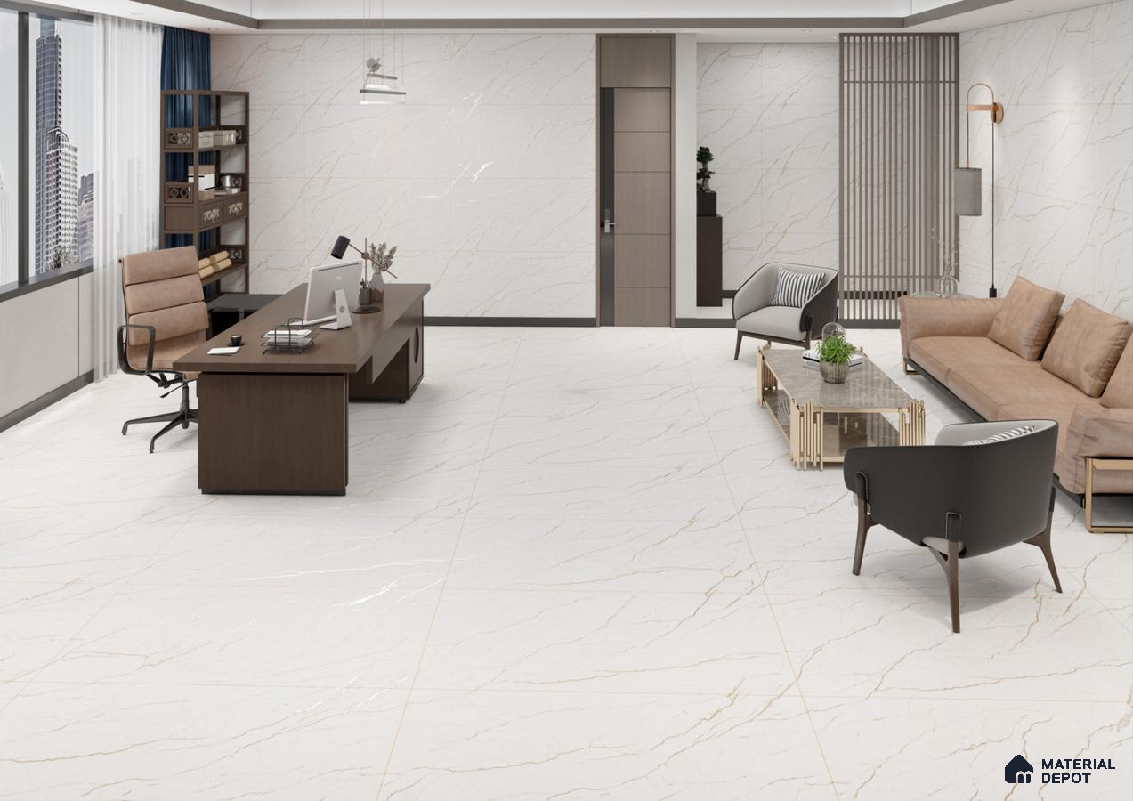 Contemporary Office Suite with Marble-Inspired Wall and Floor Tiles | Material Depot