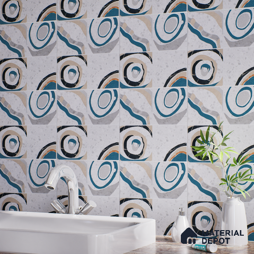 Faux Subway Wall & Floor Tile TL 04927 Marrakech Azul White 1 ft x 1 ft Ceramic Matte Finish - 9 mm | Random 2 | Suitable for Living Room, Bedroom, Bathroom, Courtyard, Balcony | Please Expect a Slight Variation of Pattern