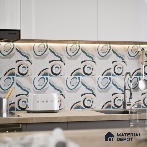 Faux Subway Wall & Floor Tile TL 04927 Marrakech Azul White 1 ft x 1 ft Ceramic Matte Finish - 9 mm | Random 2 | Suitable for Living Room, Bedroom, Bathroom, Courtyard, Balcony | Please Expect a Slight Variation of Pattern