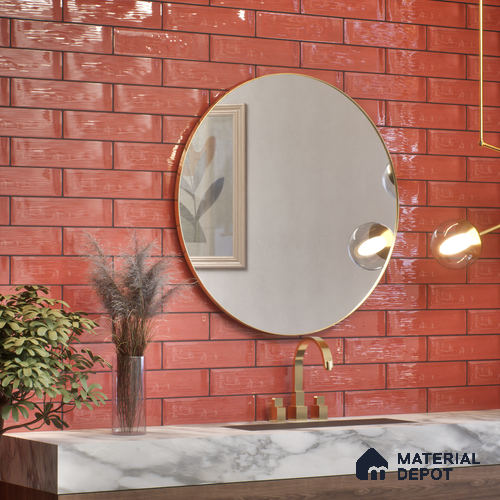 Subway Wall Tile TL 04966 H Cielo Shade 1 Bevelled Bonfire Red 12 x 3 inch Ceramic Glossy Finish - 6.5 mm | Suitable for Highlighter Walls, Foyer, Bathroom, Kitchen Wall & Backsplashes
