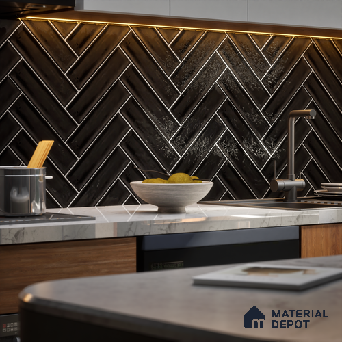 Subway Wall Tile TL 04966 J Cielo Shade 1 Park Hill Black 12 x 3 inch Ceramic Glossy Finish - 6.5 mm | Suitable for Highlighter Walls, Foyer, Bathroom, Kitchen Wall & Backsplashes