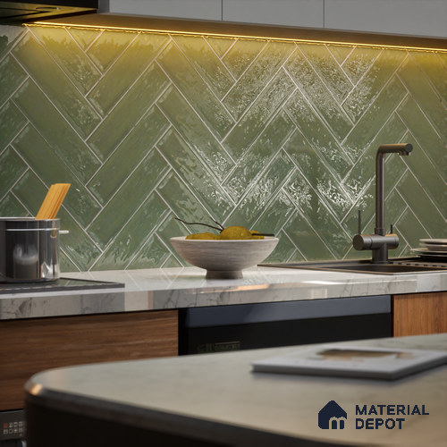 Subway Wall Tile TL 04966 K Cielo Shade 1 Sage Lush Green 12 x 3 inch Ceramic Glossy Finish - 6.5 mm | Suitable for Highlighter Walls, Foyer, Bathroom, Kitchen Wall & Backsplashes