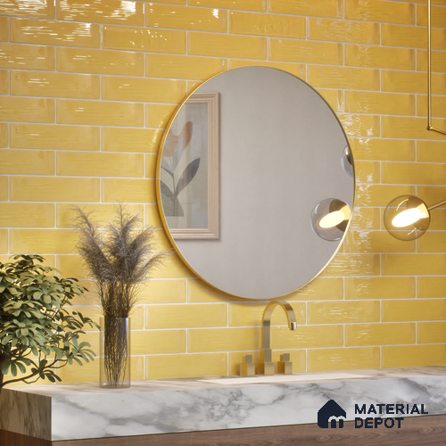 Subway Wall Tile TL 04966 M Cielo Shade 1 Goldfinch Yellow 12 x 3 inch Ceramic Glossy Finish - 6.5 mm | Suitable for Highlighter Walls, Foyer, Bathroom, Kitchen Wall & Backsplashes