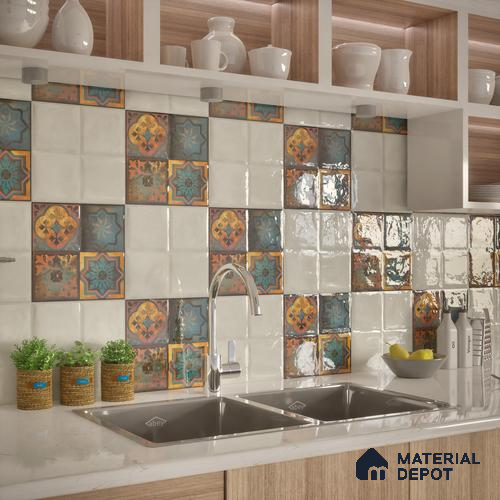Moroccan Wall Tile TL 01453 B Piazza Elis Decor 1 ft x 1 ft Ceramic Glossy Finish Tile - 9 mm | Suitable for Bathroom, Kitchen & Balcony | Please Expect a Slight Variation of Pattern