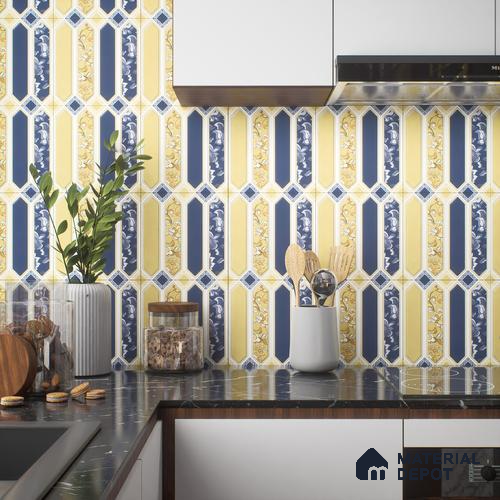 Moroccan Floor & Wall Tile TL 04395 Picket 01 Decor 1 ft x 1 ft Matte Finish Ceramic Tile - 9 mm | Suitable For Kitchen, Bathroom, Dining Area | Please Expect a Slight Variation of Pattern