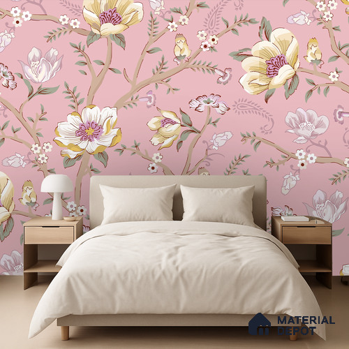 Blossoms in Soft Hush Tropical Orchid Cluster Design | WP 04117 Canvas Texture Finish Florals Style luxurious Customized size Wallpaper | 250 GSM WP01CNF Paper | (MOQ = 30 Sq. Ft.)