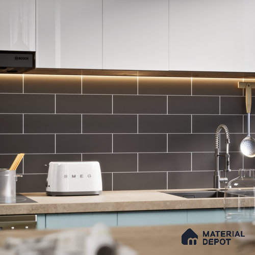 Subway Wall Tile TL 04968 C El Cielo Plain Noir Marmount 12 x 4 inch Ceramic Matte Finish - 7.5 mm | Suitable for Highlighter Walls, Foyer, Bathroom, Kitchen Wall & Backsplashes