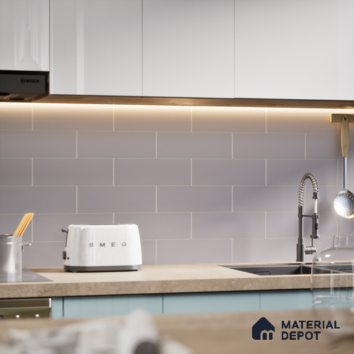 Subway Wall Tile TL 04968 F El Cielo Plain Grey Nashville 12 x 4 inch Ceramic Matte Finish - 7.5 mm | Suitable for Highlighter Walls, Foyer, Bathroom, Kitchen Wall & Backsplashes