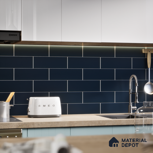 Subway Wall Tile TL 04968 G El Cielo Plain Deep Blue Lagoon 12 x 4 inch Ceramic Matte Finish - 7.5 mm | Suitable for Highlighter Walls, Foyer, Bathroom, Kitchen Wall & Backsplashes
