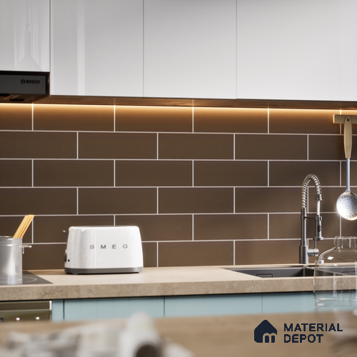 Subway Wall Tile TL 04968 H El Cielo Plain Canery Shadow Tan 12 x 4 inch Ceramic Matte Finish - 7.5 mm | Suitable for Highlighter Walls, Foyer, Bathroom, Kitchen Wall & Backsplashes