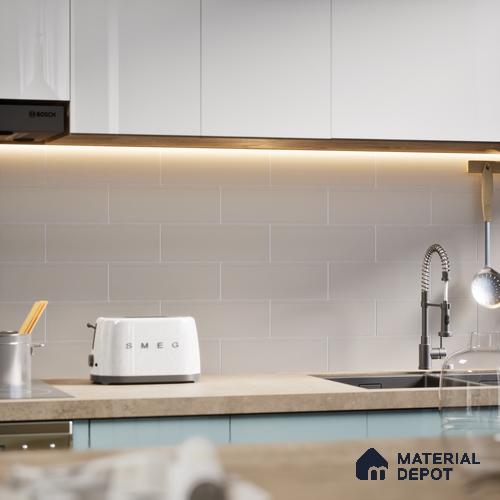 Subway Wall Tile TL 04968 I El Cielo Plain Mesa Light Grey 12 x 4 inch Ceramic Matte Finish - 7.5 mm | Suitable for Highlighter Walls, Foyer, Bathroom, Kitchen Wall & Backsplashes