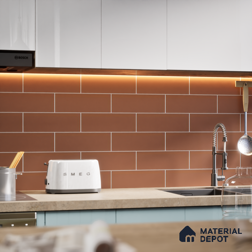 Subway Wall Tile TL 04968 J El Cielo Plain Spiced Chestnut 12 x 4 inch Ceramic Matte Finish - 7.5 mm | Suitable for Highlighter Walls, Foyer, Bathroom, Kitchen Wall & Backsplashes