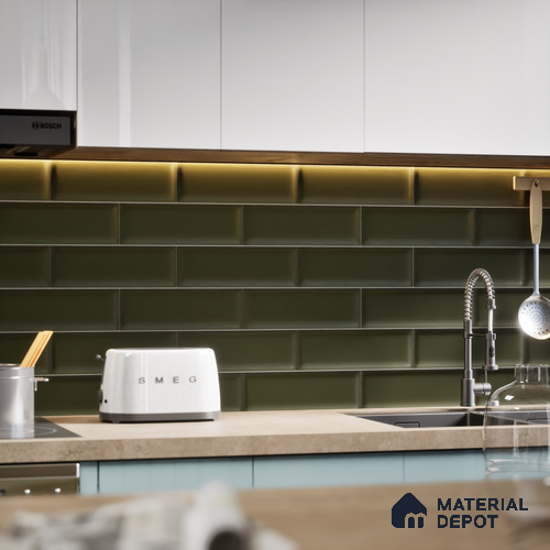 Subway Wall Tile TL 04968 K El Cielo Bevelled Misty Axelle 12 x 4 inch Ceramic Matte Finish - 7.5 mm | Suitable for Highlighter Walls, Foyer, Bathroom, Kitchen Wall & Backsplashes