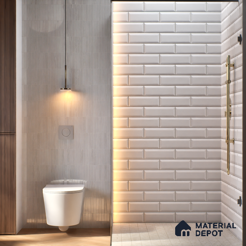 Subway Wall Tile TL 12564 B El Cielo Bevelled White Mistix 12 x 3 inch Ceramic Matte Finish - 7.5 mm | Suitable for Highlighter Walls, Foyer, Bathroom, Kitchen Wall & Backsplashes
