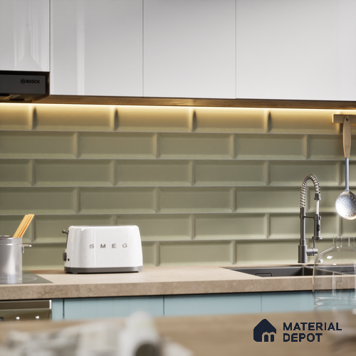 Subway Wall Tile TL 04968 N El Cielo Bevelled Grey Nashville 12 x 4 inch Ceramic Matte Finish - 7.5 mm | Suitable for Highlighter Walls, Foyer, Bathroom, Kitchen Wall & Backsplashes