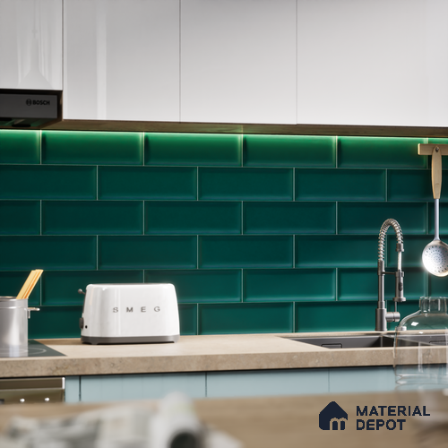 Subway Wall Tile TL 04968 O El Cielo Bevelled Dark Forest Green 12 x 4 inch Ceramic Matte Finish - 7.5 mm | Suitable for Highlighter Walls, Foyer, Bathroom, Kitchen Wall & Backsplashes