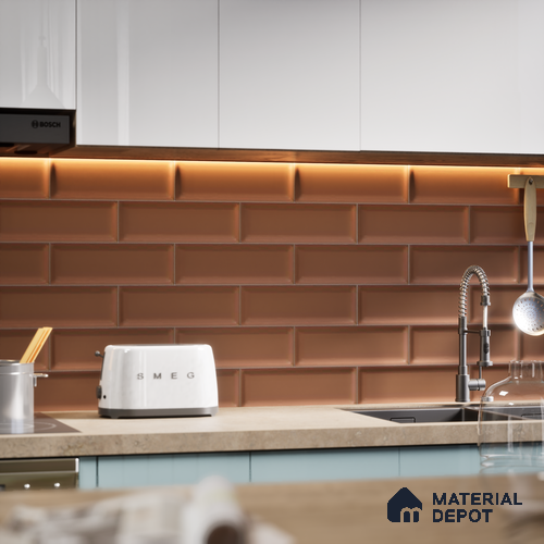 Subway Wall Tile TL 04968 P El Cielo Bevelled Spiced Chestnut 12 x 4 inch Ceramic Matte Finish - 7.5 mm | Suitable for Highlighter Walls, Foyer, Bathroom, Kitchen Wall & Backsplashes