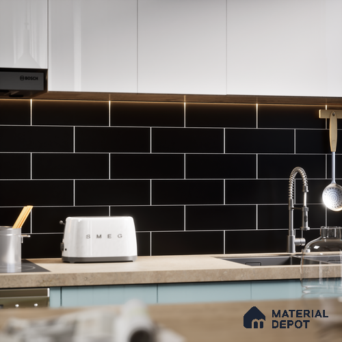 Subway Wall Tile TL 04968 El Cielo Plain Art Black 12 x 4 inch Ceramic Matte Finish - 7.5 mm | Suitable for Highlighter Walls, Foyer, Bathroom, Kitchen Wall & Backsplashes