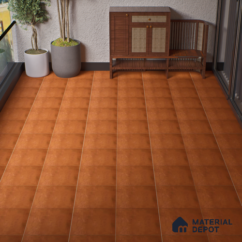 Stone Floor Tile TL 05343 B Strada Caramel Brown 16 inch x 16 inch Vitrified Punch Matte Finish - 12 mm | Suitable for Parking, Balcony, Courtyard, Patio, Terrace | Pattern Alignment May Vary | 2-3 mm Spacer is Mandatory