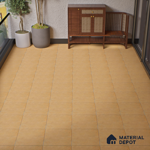 Stone Floor Tile TL 05343 Strada Caramel Beige 16 inch x 16 inch Vitrified Punch Matte Finish - 12 mm | Suitable for Parking, Balcony, Courtyard, Patio, Terrace | Pattern Alignment May Vary | 2-3 mm Spacer is Mandatory