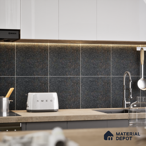 Stone Floor & Wall Tile TL 05446 D Jewel Coal Black 1 ft x 1 ft Ceramic Matte Finish - 7.5 mm | Suitable for Bathroom, Terrace & Balcony