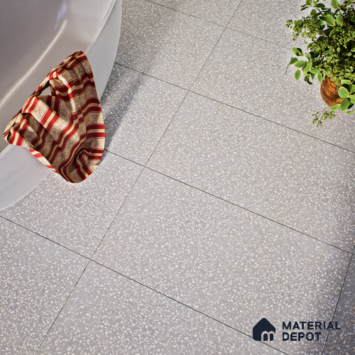 Terrazzo Floor & Wall Tile TL 06137 F Terrazzo Grey 4 ft x 2 ft Vitrified Matte Finish - 9 mm | Ideal For Living Room, Bedroom, Bathroom, Kitchen