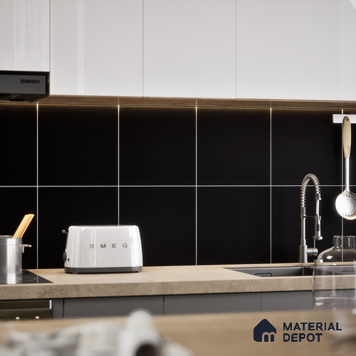 Plain Floor & Wall Tile TL 05447 C Running Plain Midnight Black 1 ft x 1 ft Ceramic Matte Finish - 7.5 mm | Suitable for Bathroom, Terrace & Balcony