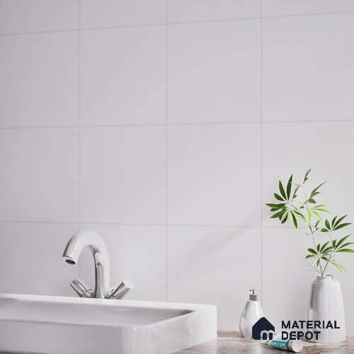Plain Floor & Wall Tile TL 05447 Running Plain Polar White 1 ft x 1 ft Ceramic Matte Finish - 7.5 mm | Suitable for Bathroom, Terrace & Balcony