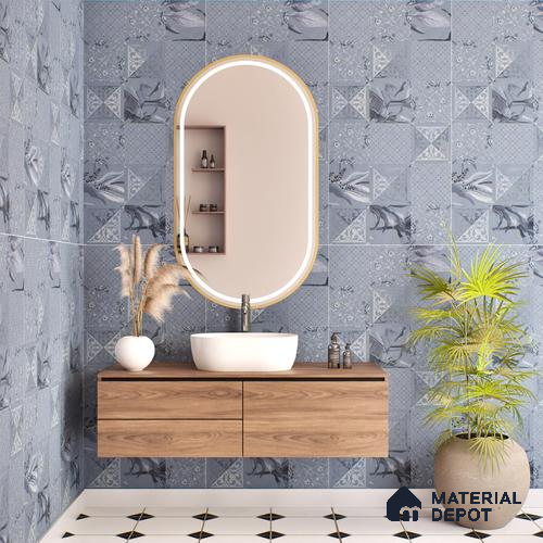 Blue Highlighter Wall Tile TL 06688 B Gravier Azure Breeze Embellish 2 ft x 4 ft Vitrified Carving Matte Finish - 9 mm | 4 Random Design | Suitable for Living Room, Bedroom, Bathroom
