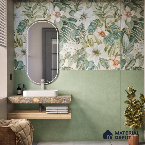 Plain Look Wall & Floor Tile TL 07672 Forest Green 4 ft x 2 ft Full Body Vitrified Matte Finish - 9 mm | 5 Random Design | Suitable For Living Room, Bedroom, Bathroom, Terrace, Office & Balcony