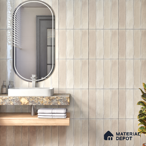 Subway Wall Tile TL 05629 Tones Lustre Cream 1 ft x 1 ft Ceramic Glossy Finish - 9 mm | Suitable for Bathroom, Kitchen Backsplash | Please Expect a Slight Variation of Pattern
