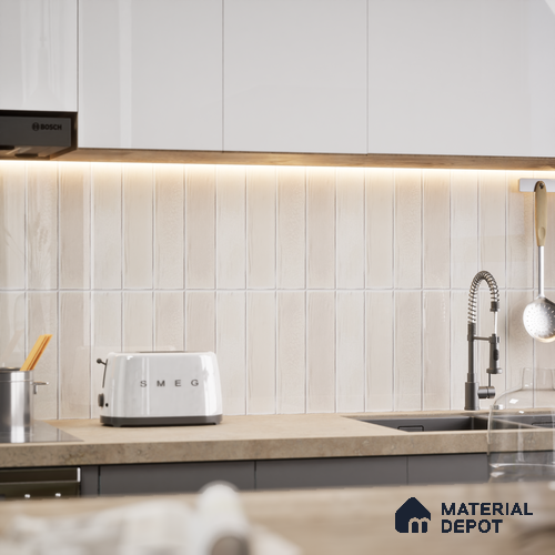 Subway Wall Tile TL 05629 Tones Lustre Cream 1 ft x 1 ft Ceramic Glossy Finish - 9 mm | Suitable for Bathroom, Kitchen Backsplash | Please Expect a Slight Variation of Pattern