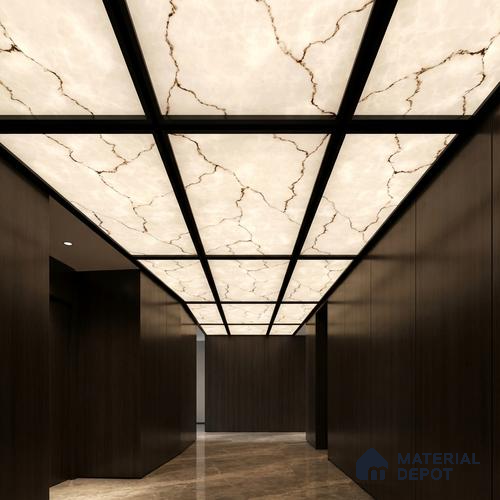 Grey Marble Look Alabaster Sheet/Panel 8 ft x 4 ft - 5 mm | PN 03051 | Suitable for Pooja Room, Feature Wall, Foyer, Ceiling & Reception | Width is Subjected to 5% Variation