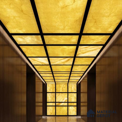 Gold Marble Look Alabaster Sheet/Panel 8 ft x 4 ft - 5 mm | PN 03053 | Suitable for Pooja Room, Feature Wall, Foyer, Ceiling & Reception | Width is Subjected to 5% Variation