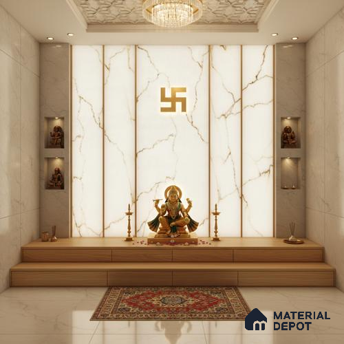 White Marble Look Alabaster Sheet/Panel 8 ft x 4 ft - 6 mm | PN 03056 | Suitable for Pooja Room, Feature Wall, Foyer, Ceiling & Reception | Width is Subjected to 5% Variation