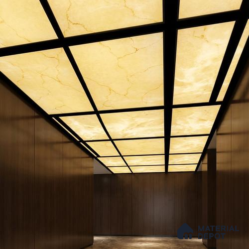 Gold Marble Look Alabaster Sheet/Panel 8 ft x 4 ft - 6 mm | PN 03057 | Suitable for Pooja Room, Feature Wall, Foyer, Ceiling & Reception | Width is Subjected to 5% Variation