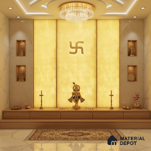 Gold Marble Look Alabaster Sheet/Panel 8 ft x 4 ft - 6 mm | PN 03058 | Suitable for Pooja Room, Feature Wall, Foyer, Ceiling & Reception | Width is Subjected to 5% Variation