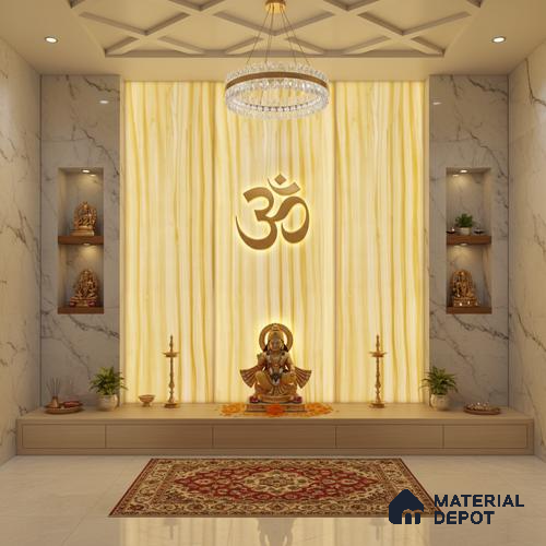 Multi Colour Patterned Look Alabaster Sheet/Panel 8 ft x 4 ft - 6 mm | PN 03062 | Suitable for Pooja Room, Feature Wall, Foyer, Ceiling & Reception | Width is Subjected to 5% Variation