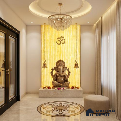 Multi Colour Patterned Look Alabaster Sheet/Panel 8 ft x 4 ft - 6 mm | PN 03065 | Suitable for Pooja Room, Feature Wall, Foyer, Ceiling & Reception | Width is Subjected to 5% Variation