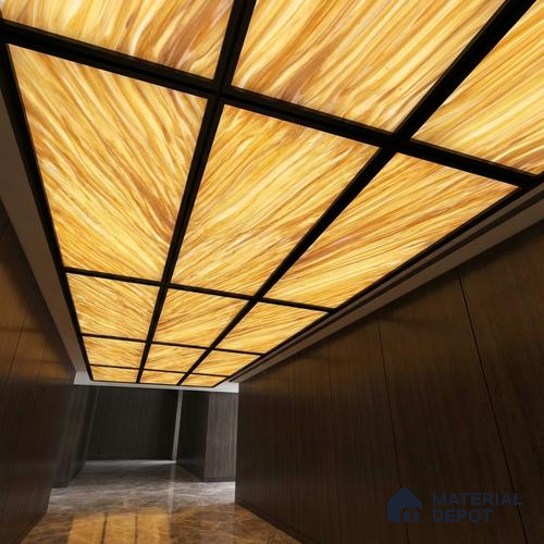 Multi Colour Patterned Look Alabaster Sheet/Panel 8 ft x 4 ft - 6 mm | PN 03067 | Suitable for Pooja Room, Feature Wall, Foyer, Ceiling & Reception | Width is Subjected to 5% Variation