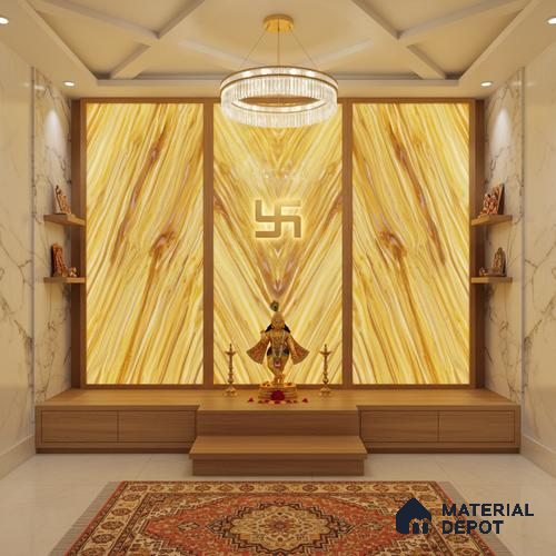 Multi Colour Patterned Look Alabaster Sheet/Panel 8 ft x 4 ft - 6 mm | PN 03067 | Suitable for Pooja Room, Feature Wall, Foyer, Ceiling & Reception | Width is Subjected to 5% Variation
