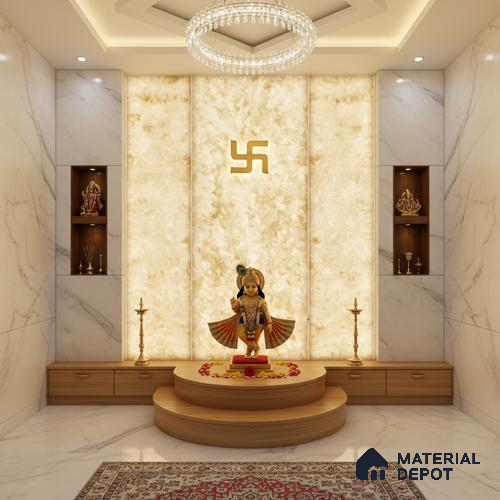 Brown Stone Look Alabaster Sheet/Panel 8 ft x 4 ft - 6 mm | PN 03068 | Suitable for Pooja Room, Feature Wall, Foyer, Ceiling & Reception | Width is Subjected to 5% Variation
