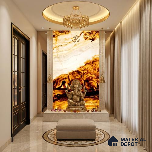 Multi Colour Marble Look Alabaster Sheet/Panel 8 ft x 4 ft - 6 mm | PN 03071 | Suitable for Pooja Room, Feature Wall, Foyer, Ceiling & Reception | Width is Subjected to 5% Variation